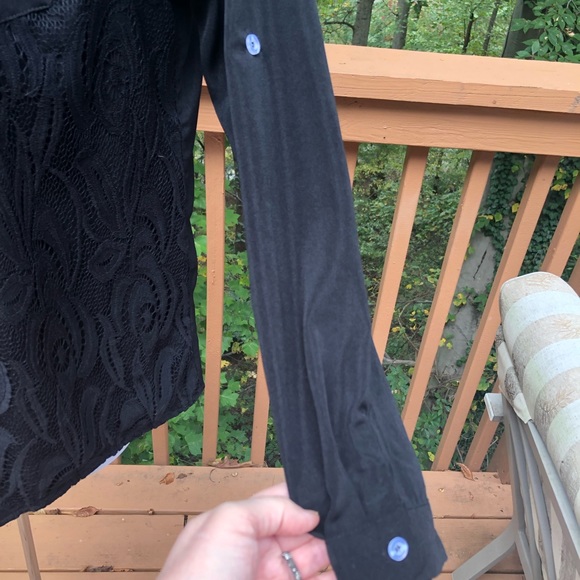 Black Pattern Button Up Back High Low Long Sleeve Top Blouse Shirt XXL - Picture 5 of 5